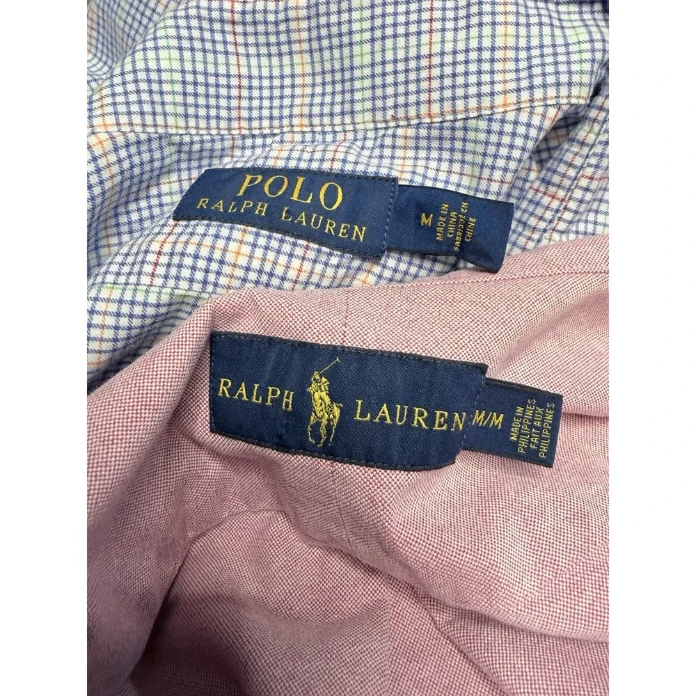 Polo Ralph Lauren Button Down Shirts Men's Medium Lot of 2 Plaid Madras Preppy